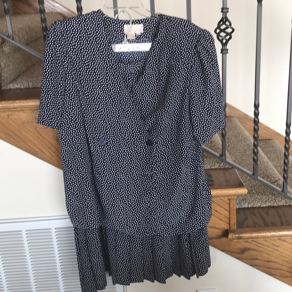 Navy & white polka dot blouse and skirt, size 14